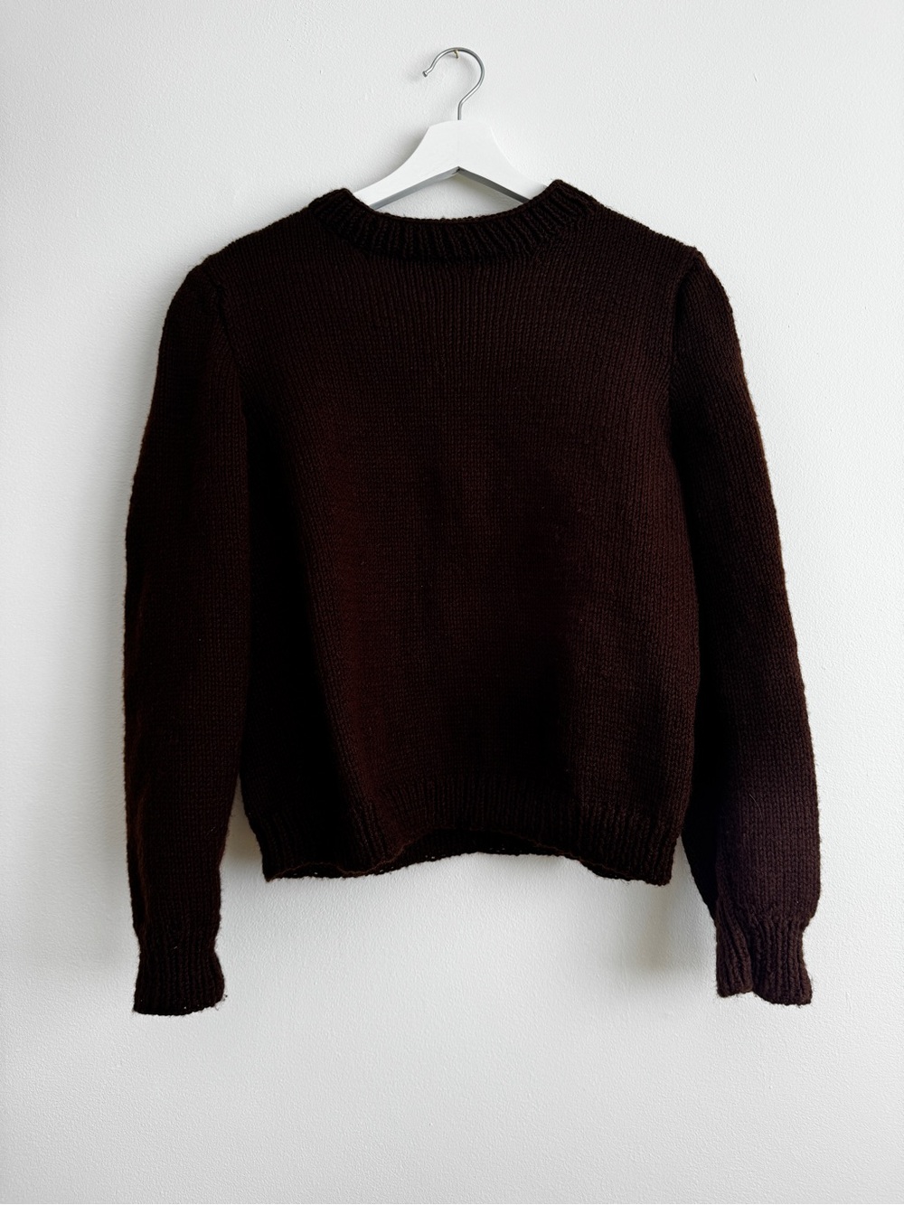 Hand Knit Crewneck Sweater in Chocolate Brown